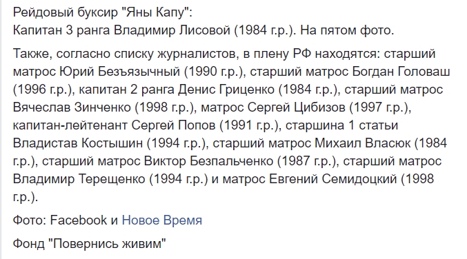 Напад на ВМС України: названі імена моряків, які потрапили в полон